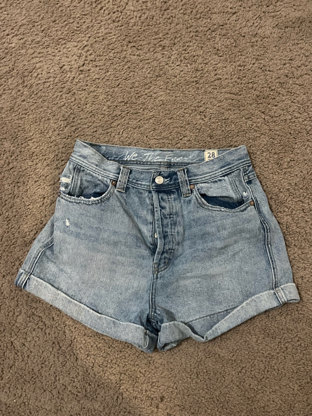 We The Free Light Blue Rolled-Hem Denim Shorts